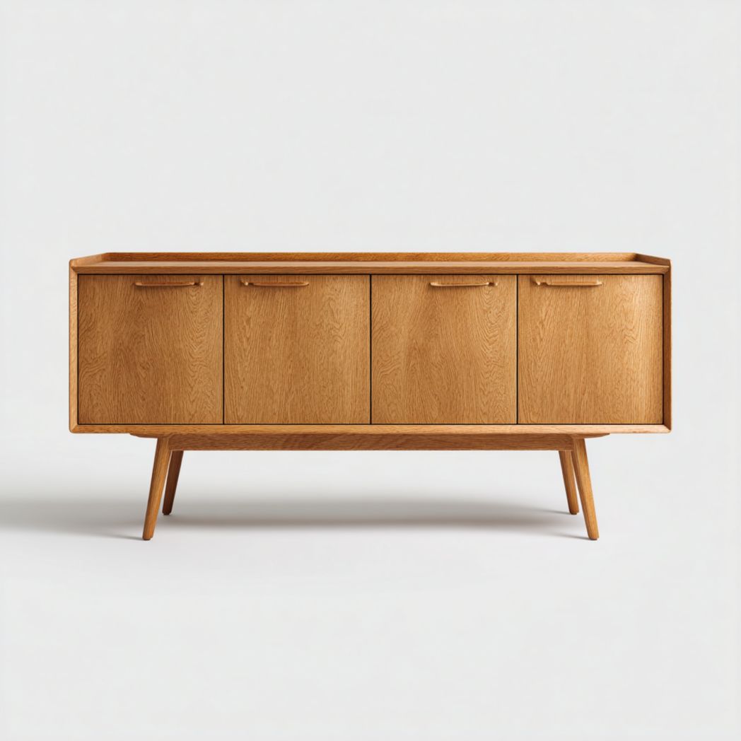 Enfilade en bois, finition brun clair, quatre portes