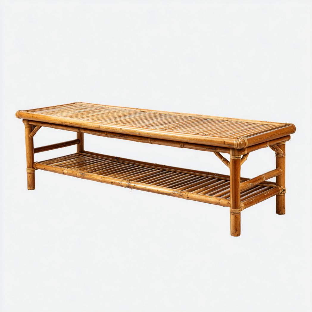 Table basse rectangulaire en bambou, conception à deux niveaux