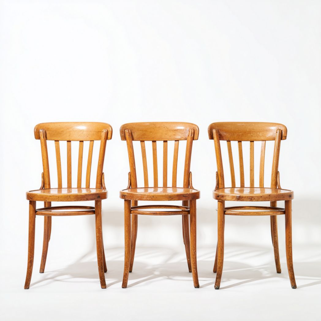 Lot de 3 chaises bistrot bois naturel sans accoudoirs dossier à barreaux