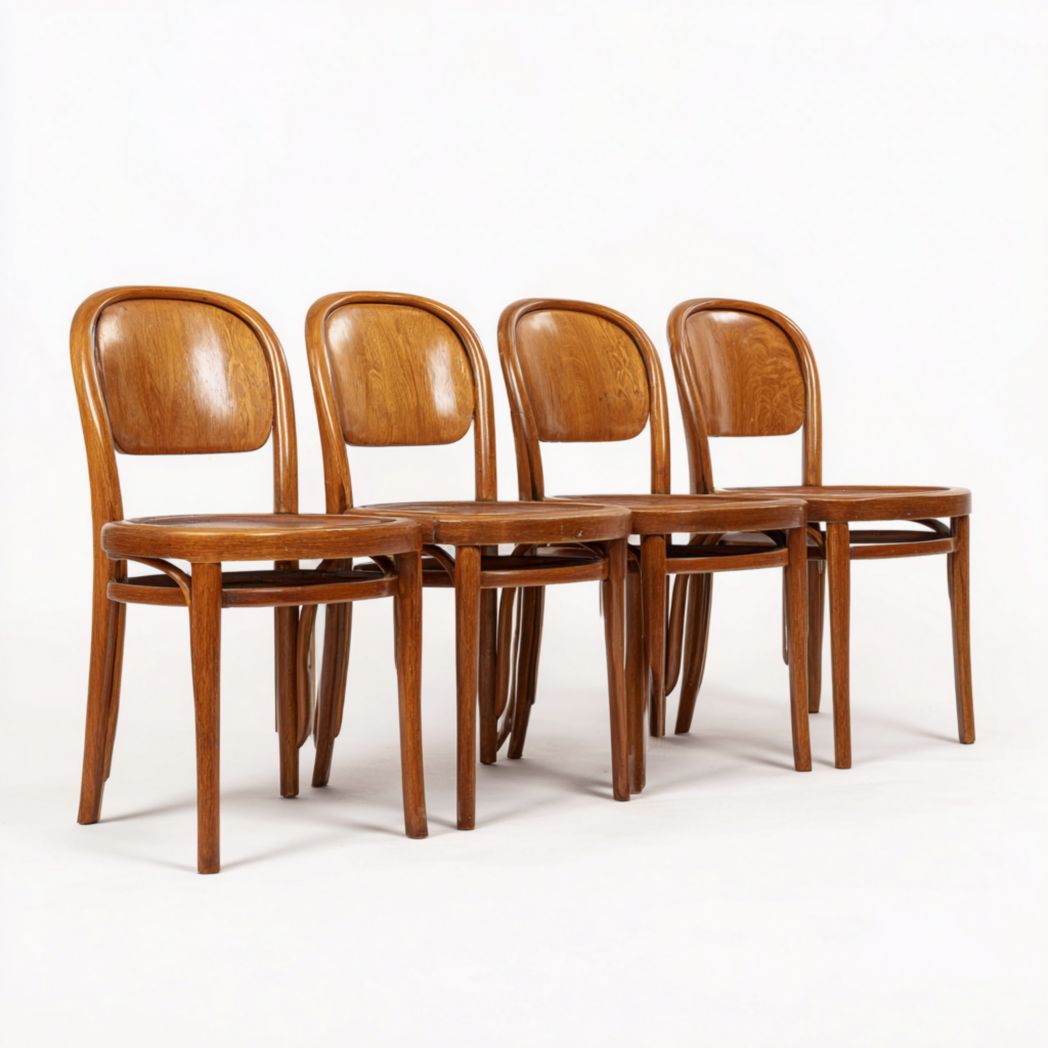 Chaises bistrot lot de quatre bois massif dossier ovale sans coussin