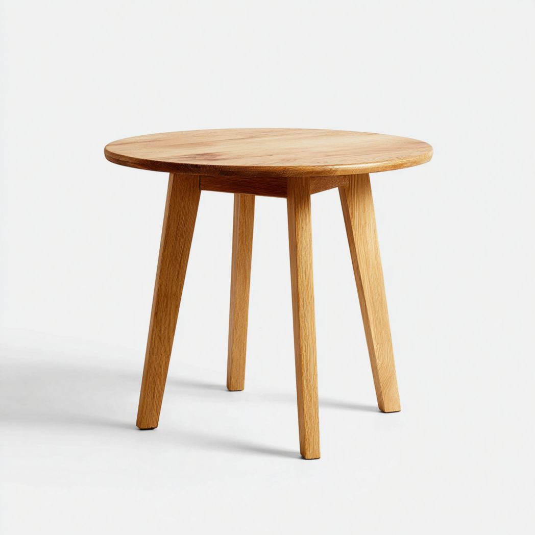 Table ronde en bois massif, couleur naturelle, design à quatre pieds