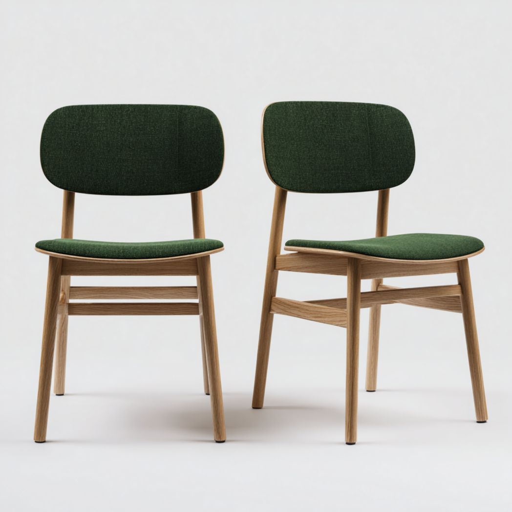 Lot de 2 chaises bistrot bois naturel assise et dossier rembourrés vert