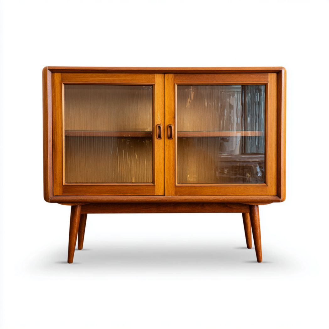 Enfilade en bois, finition brun, deux portes vitrées