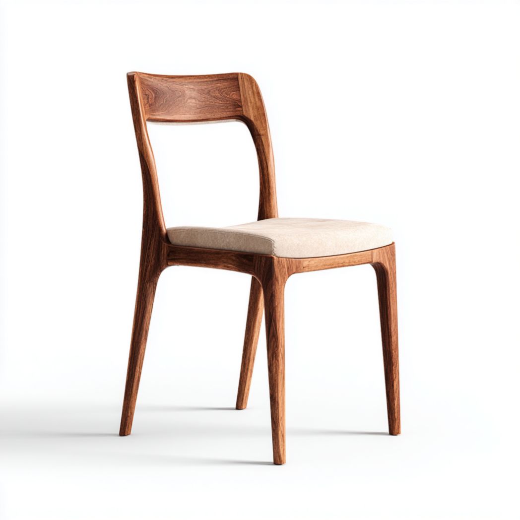 Chaise bistrot une pièce bois brun avec coussin d’assise beige clair