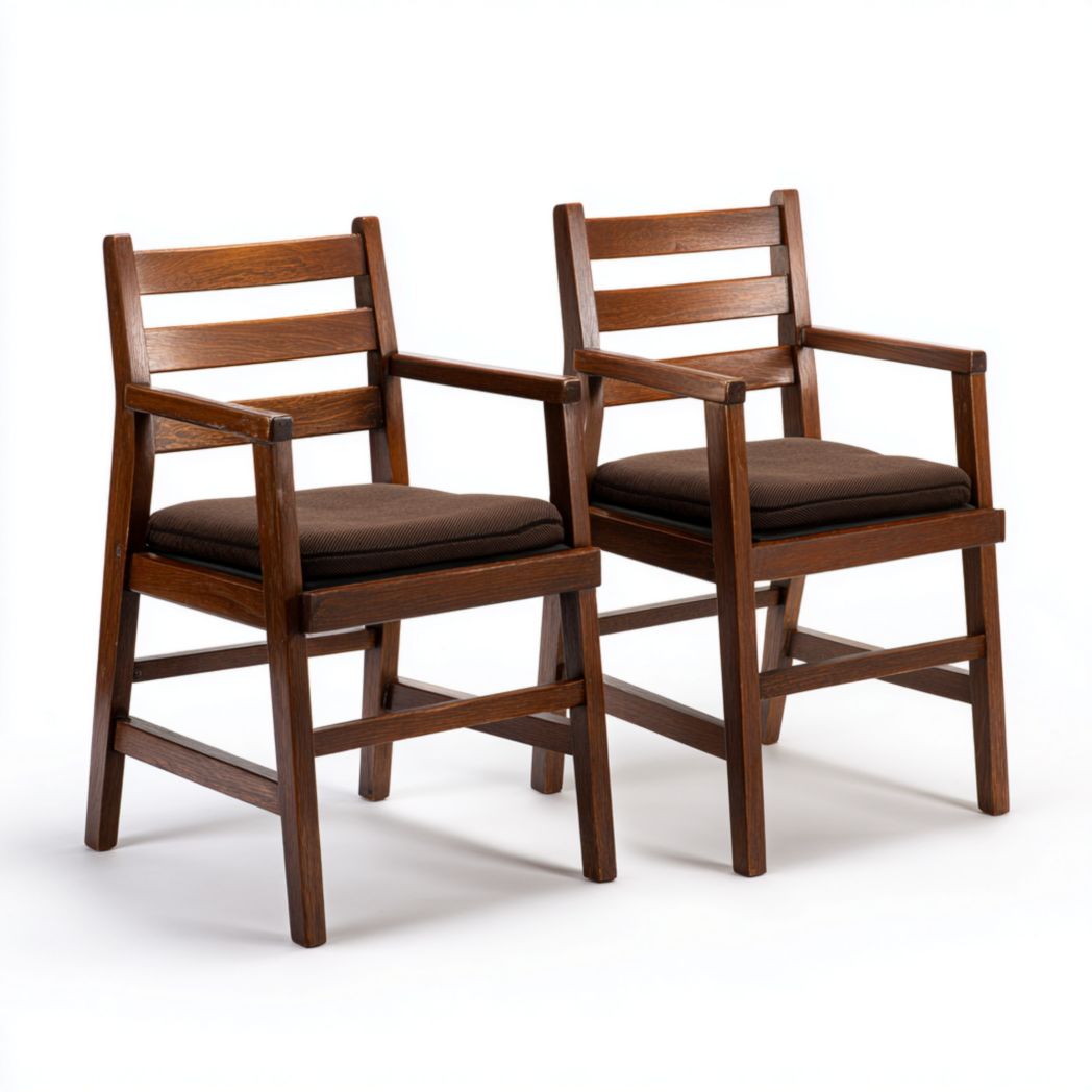 Chaises bistrot lot de deux bois massif brun foncé avec accoudoirs et coussin