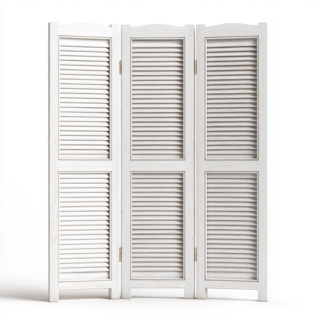 Paravent 3 panneaux bois persienne blanc