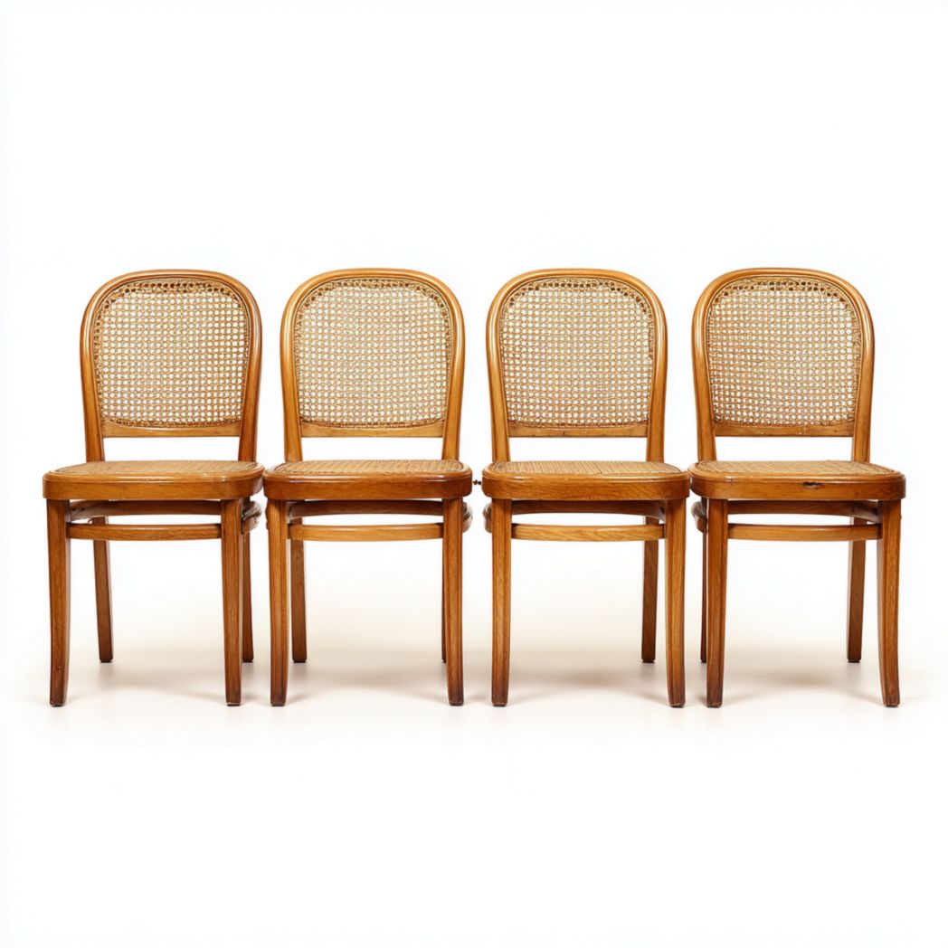 Chaises bistrot lot de quatre bois clair dossier cannage sans coussin