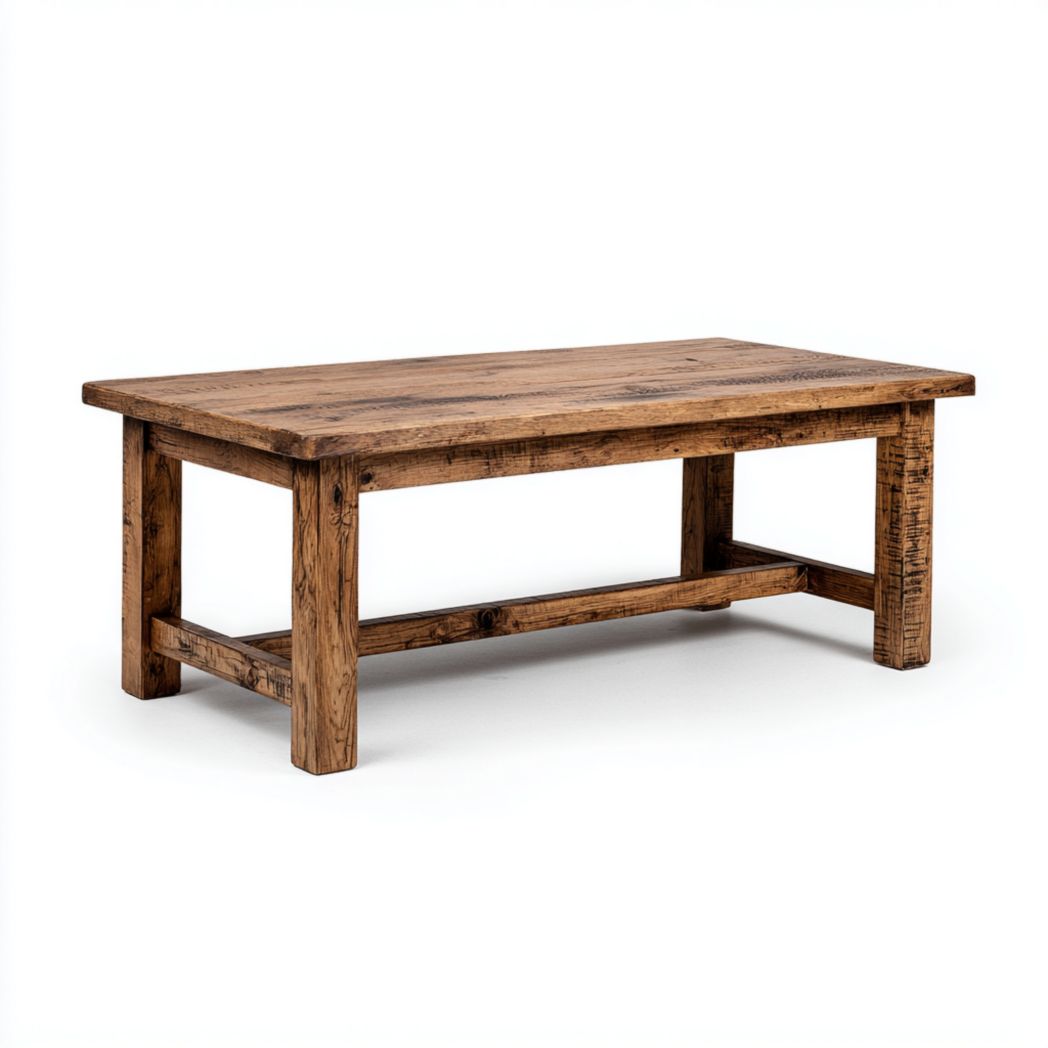 Table basse rectangulaire en bois, finition naturelle, pieds droits