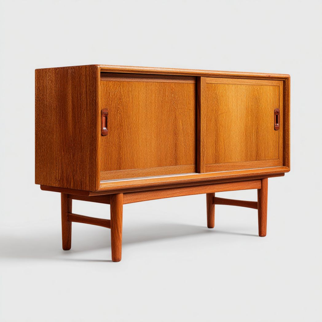 Enfilade en bois, finition brun clair, meuble rectangulaire à deux portes coulissantes