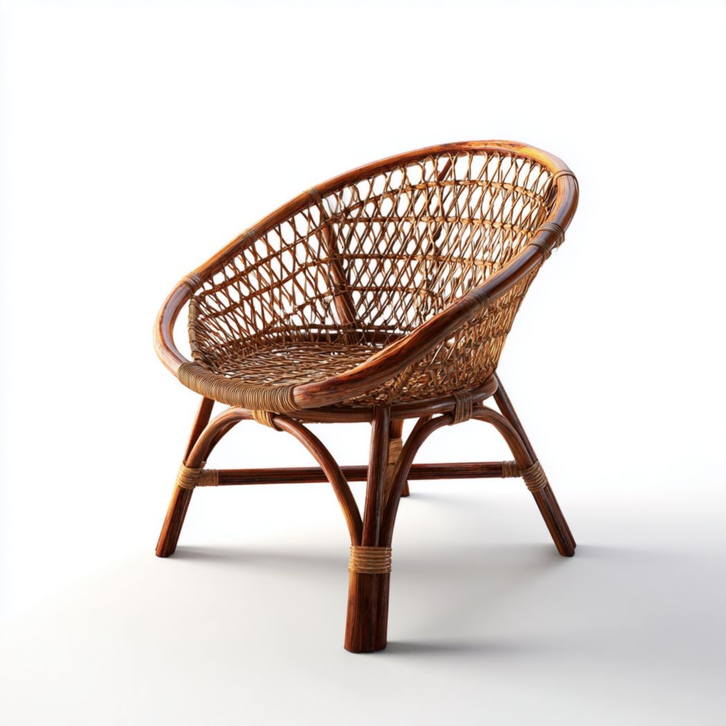 Fauteuil en rotin marron foncé une place sans coussin