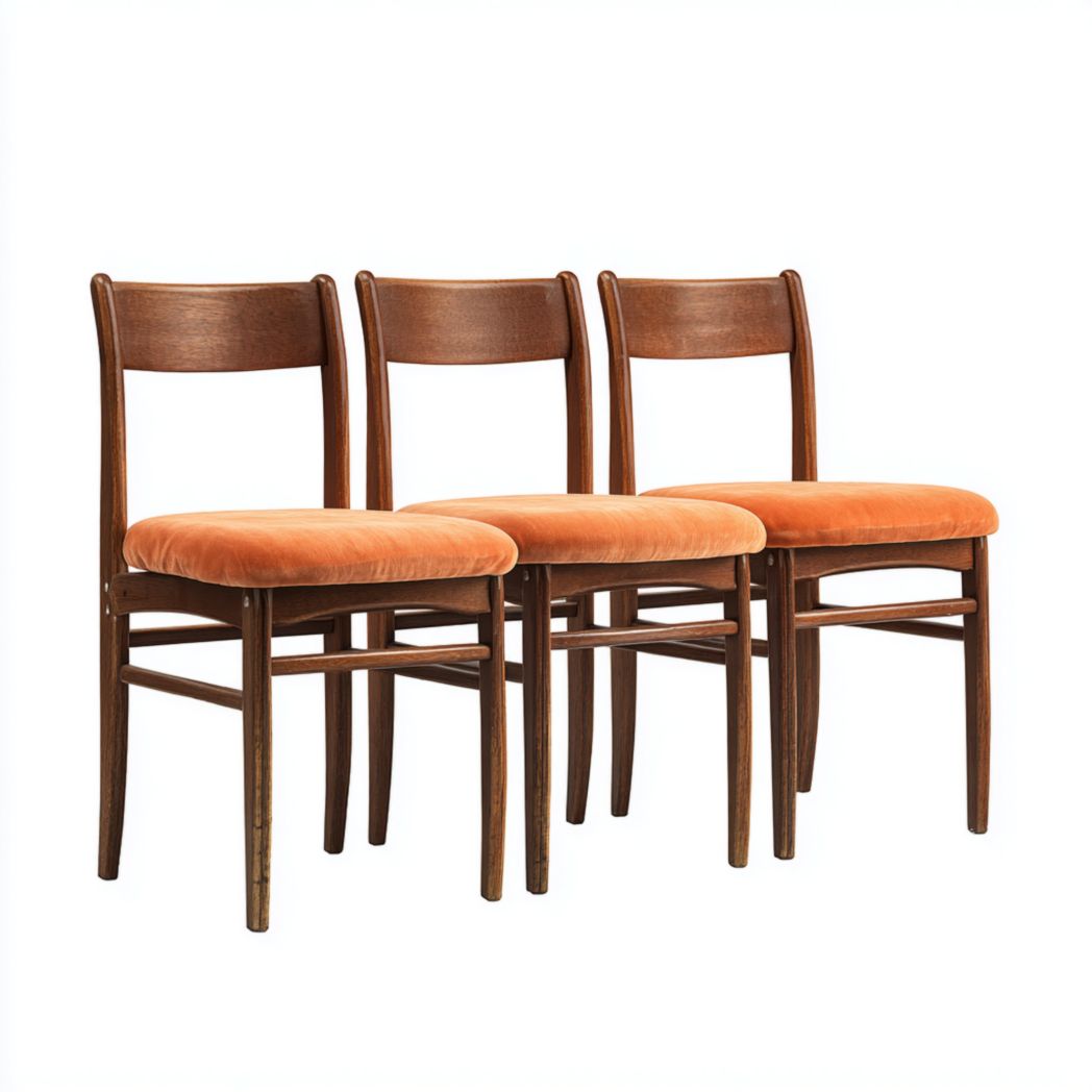 Chaises bistrot lot de trois bois brun avec coussin d’assise orange