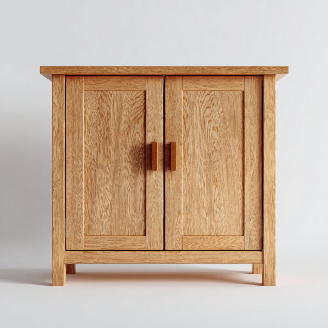 Enfilade en bois massif, finition brun clair, deux portes