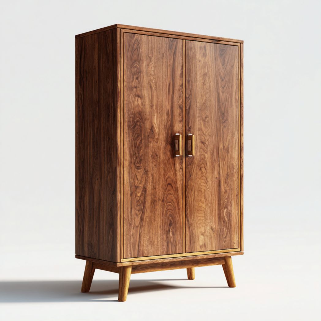Armoire en bois marron à deux portes sans tiroirs sur pieds droits