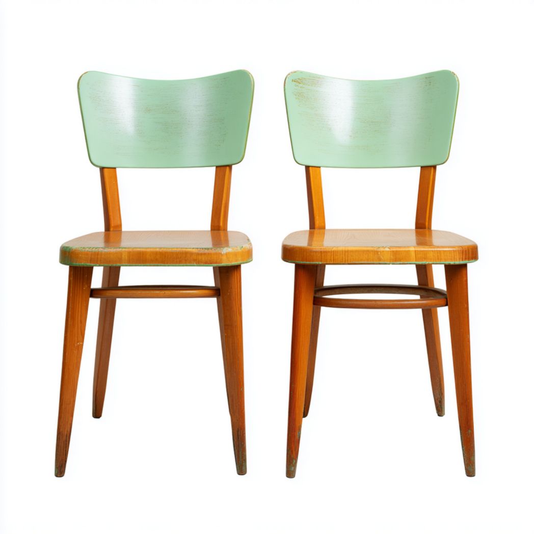 Lot de 2 chaises bistrot bois clair avec dossier vert sans coussin
