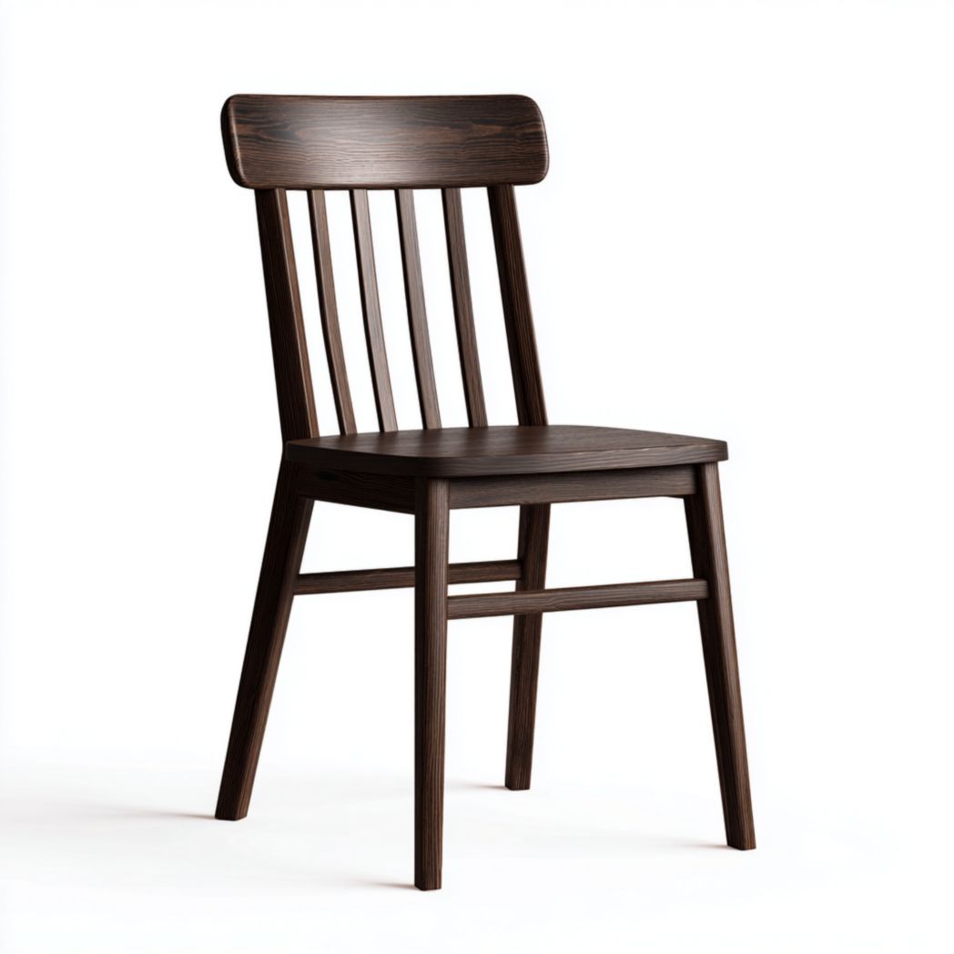 Chaise bistrot une pièce bois massif brun foncé dossier à barreaux sans coussin