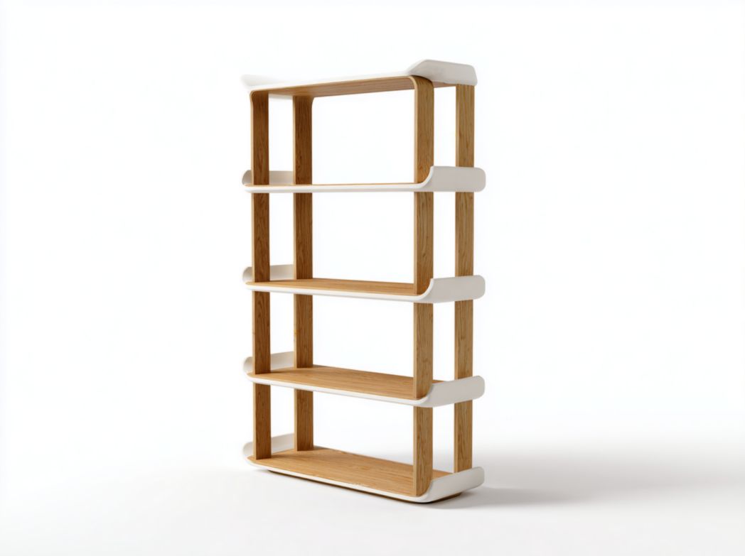 Bibliothèque rectangulaire bois et cadre blanc à quatre étagères ouvertes