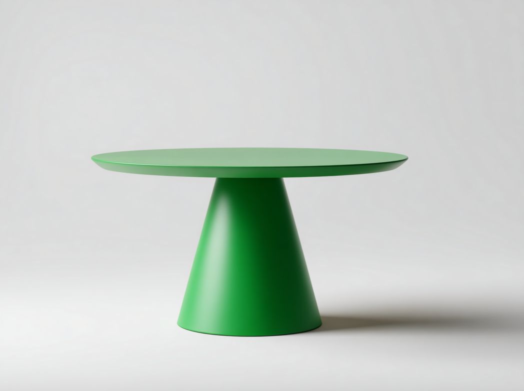 Table basse de jardin ronde en métal vert avec base conique