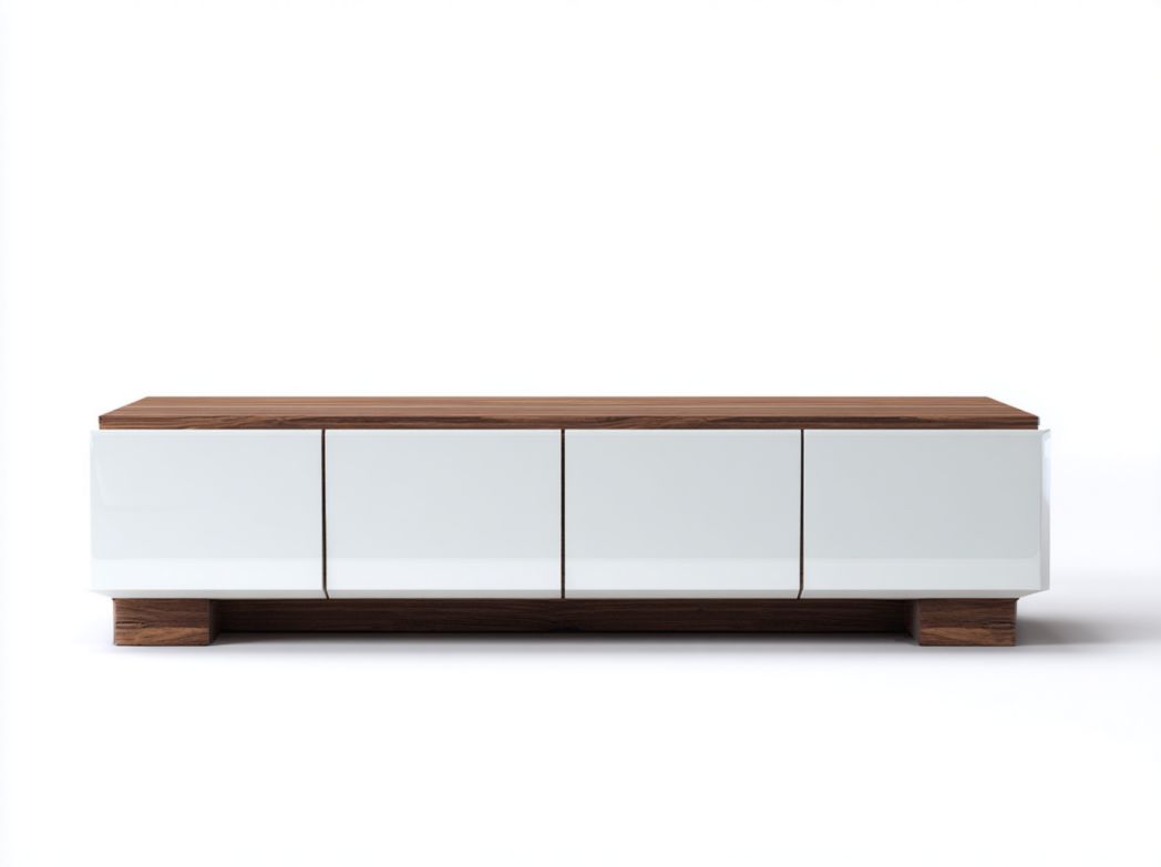 Meuble TV rectangulaire à quatre portes en bois et finition blanche brillante