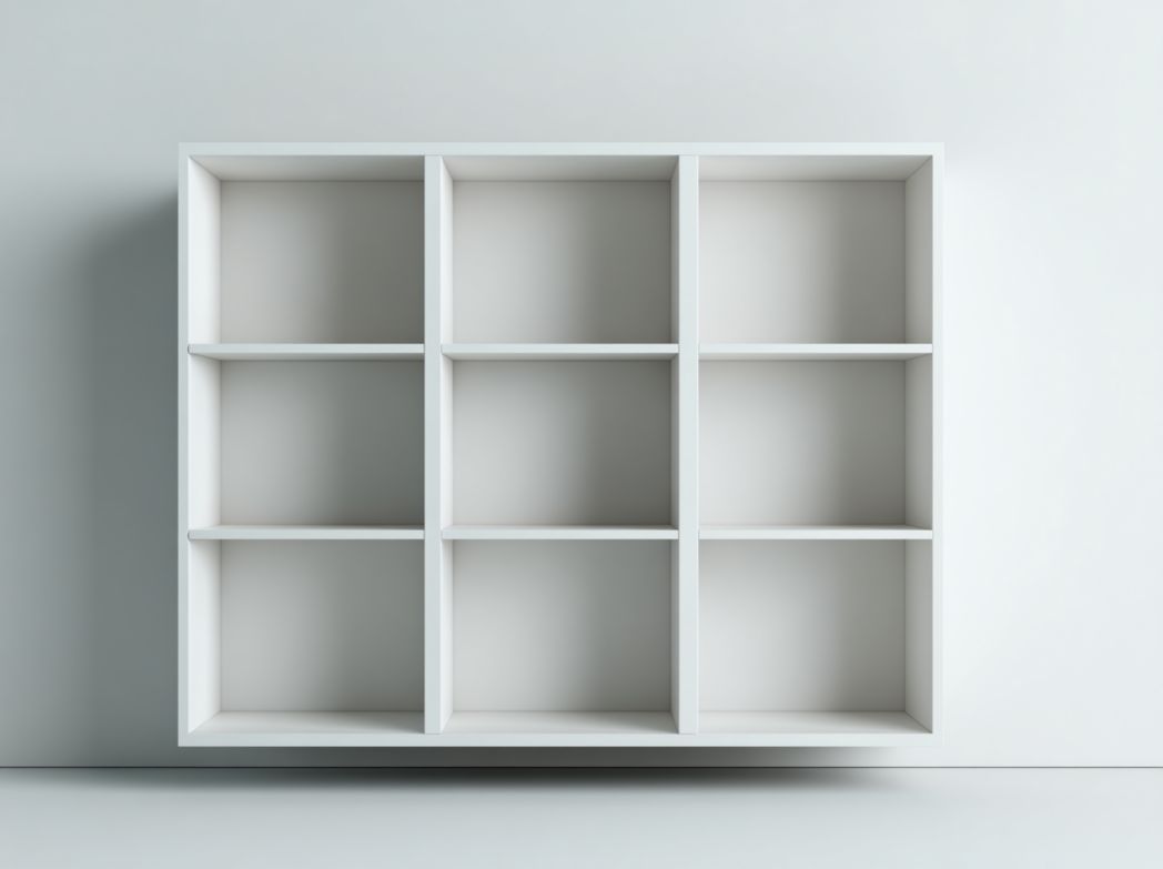 Bibliothèque rectangulaire ouverte en bois blanc à neuf compartiments