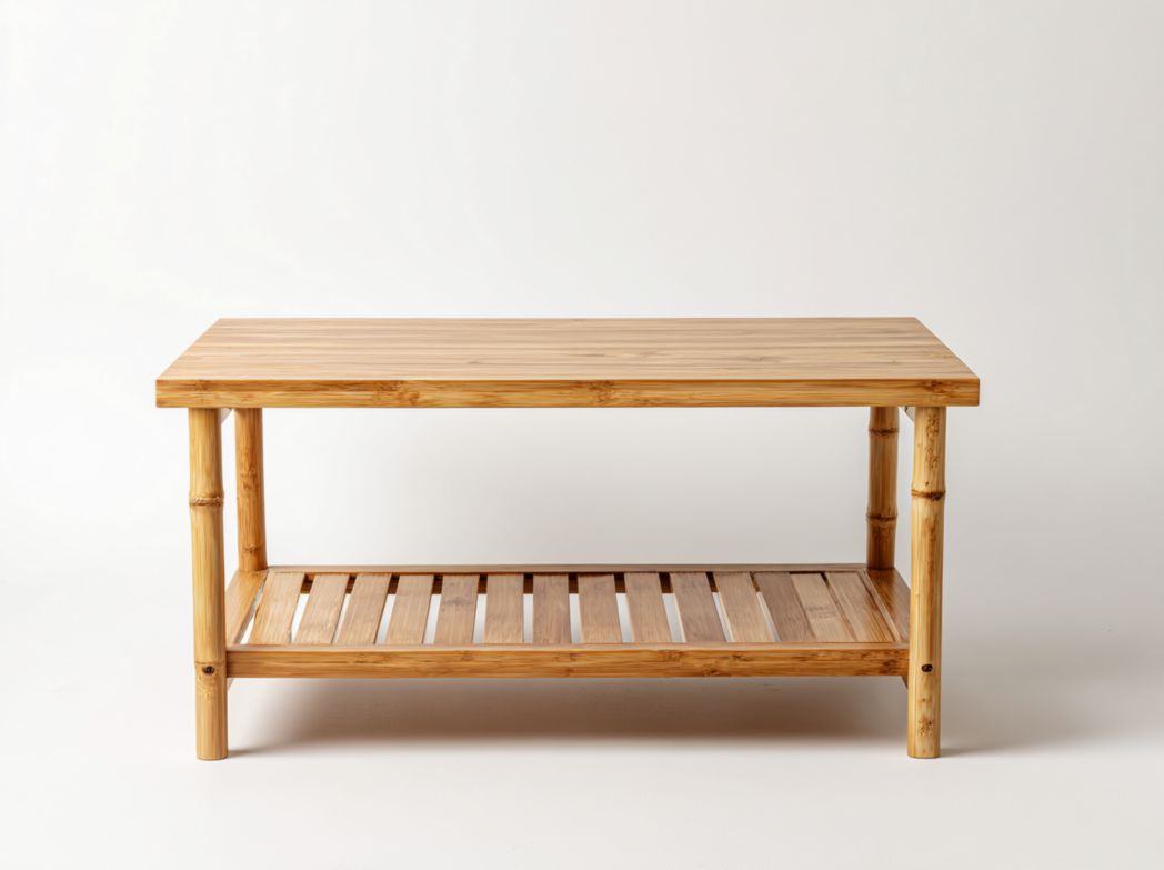 Table basse de jardin rectangulaire en bambou à deux niveaux, coloris naturel