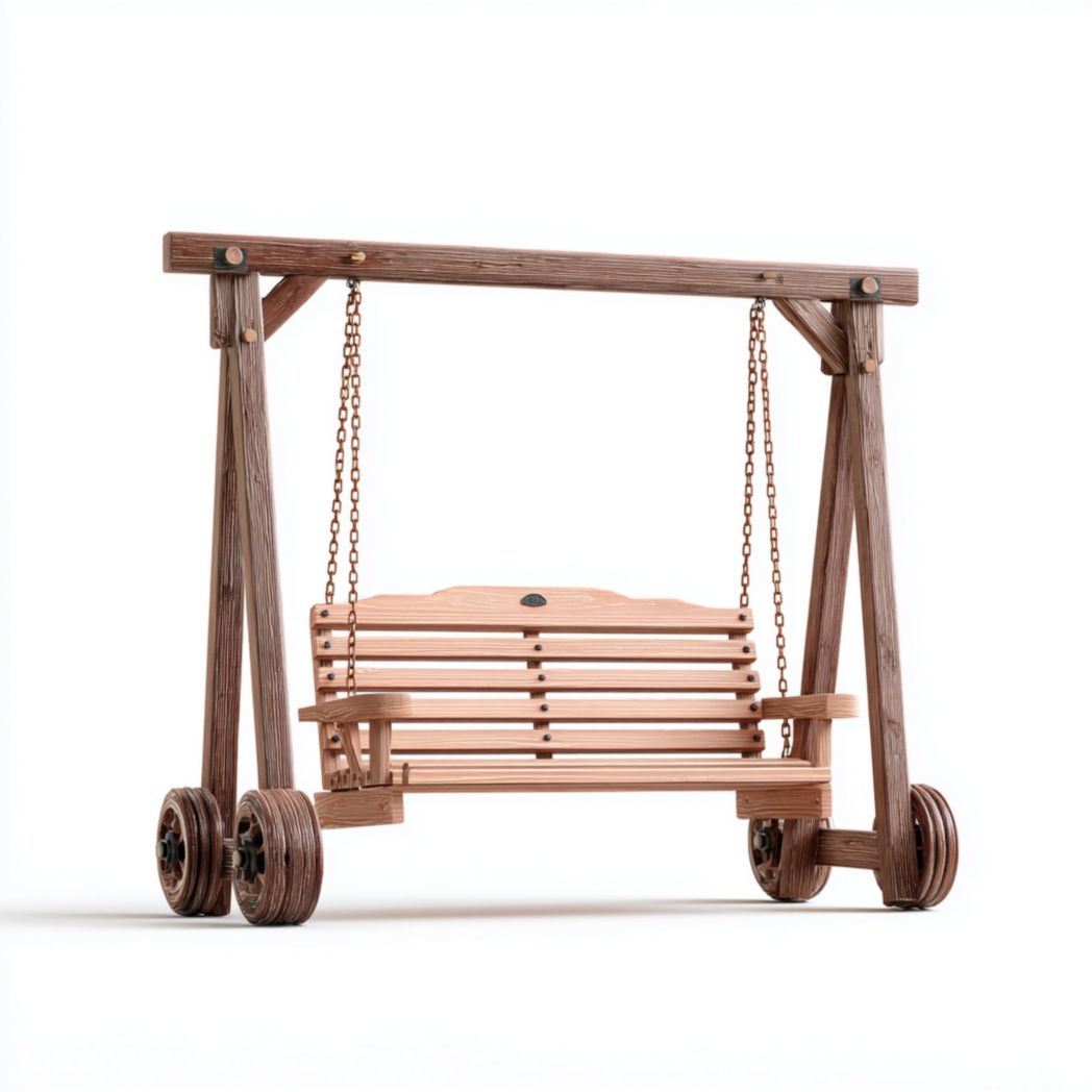 Balancelle en bois 2 places avec chaînes et base à roues décoratives