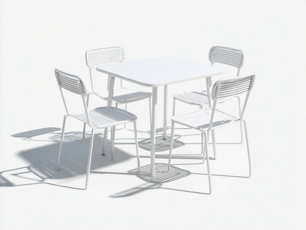 Ensemble bar de jardin en métal blanc, 1 table carrée et 4 chaises