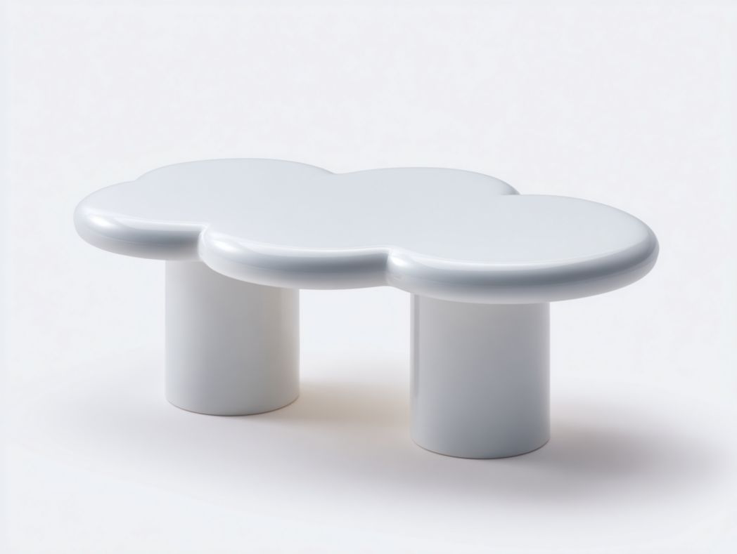 Table basse blanche en forme de nuage avec pieds cylindriques