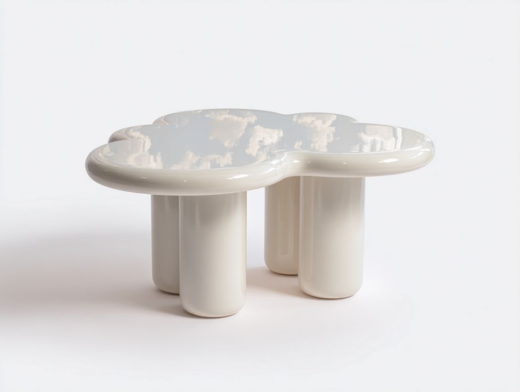 Table basse blanche en forme de nuage avec structure lisse et arrondie