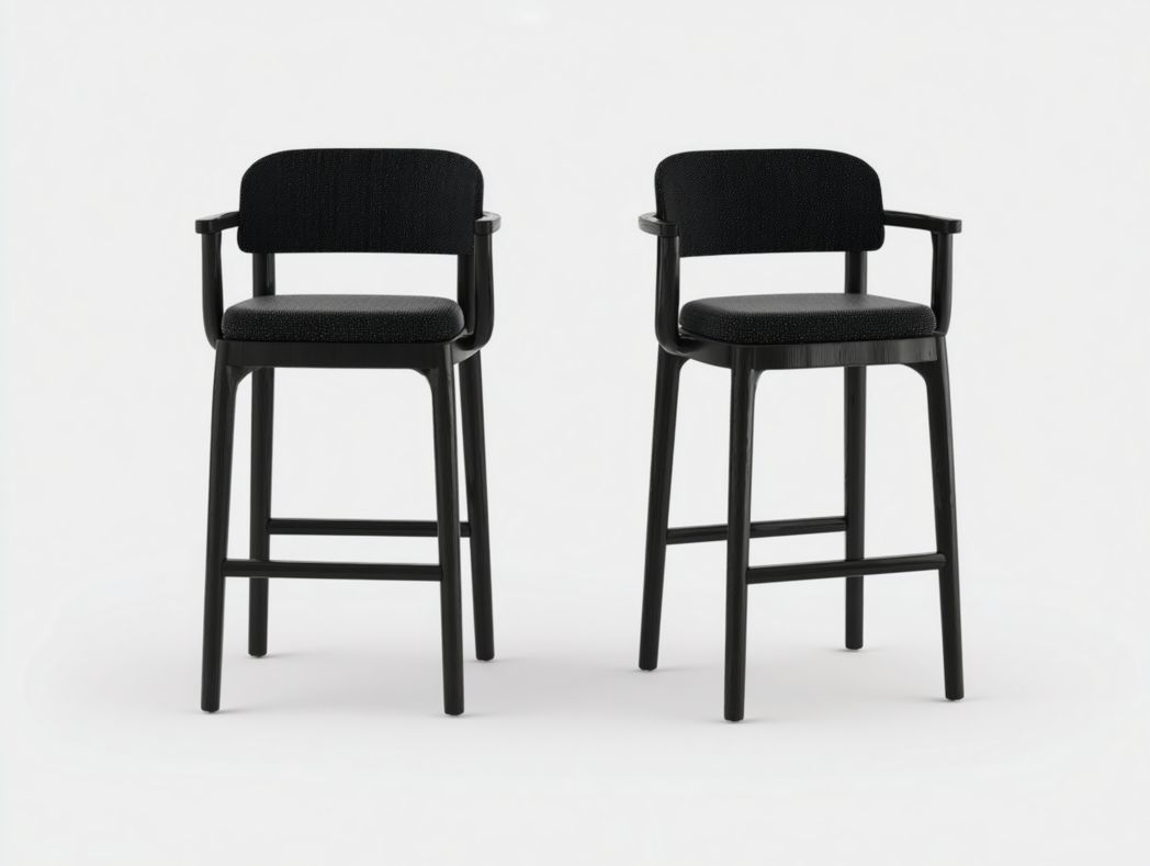 Lot de 2 tabourets de bar de jardin en bois noir avec assise en tissu