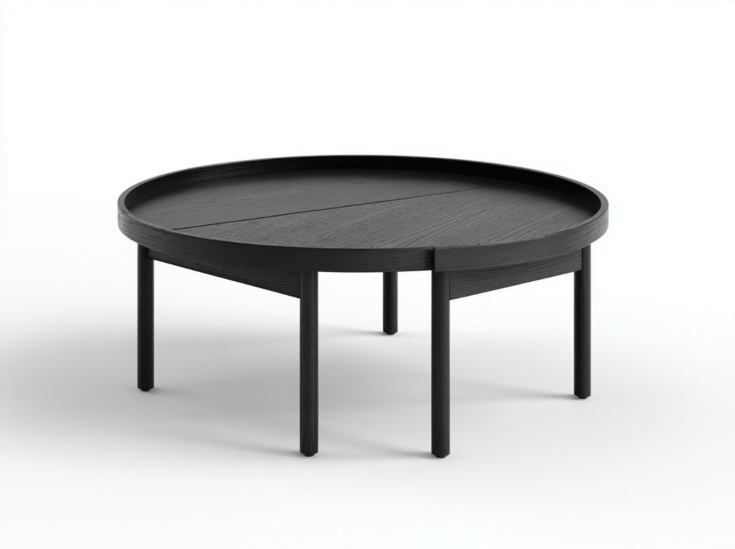 Table basse ronde avec plateau en bois noir et cinq pieds