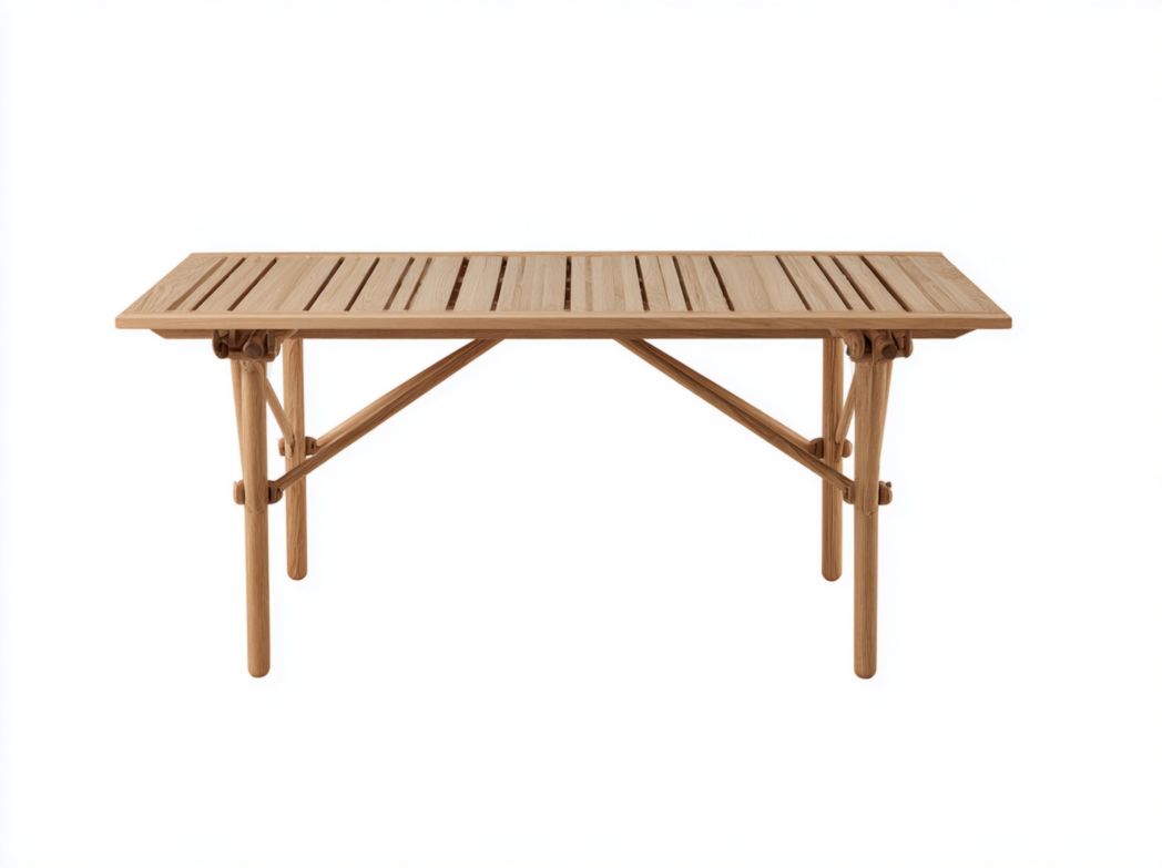 Table de jardin rectangulaire en bois naturel avec plateau à lattes et pieds pliants