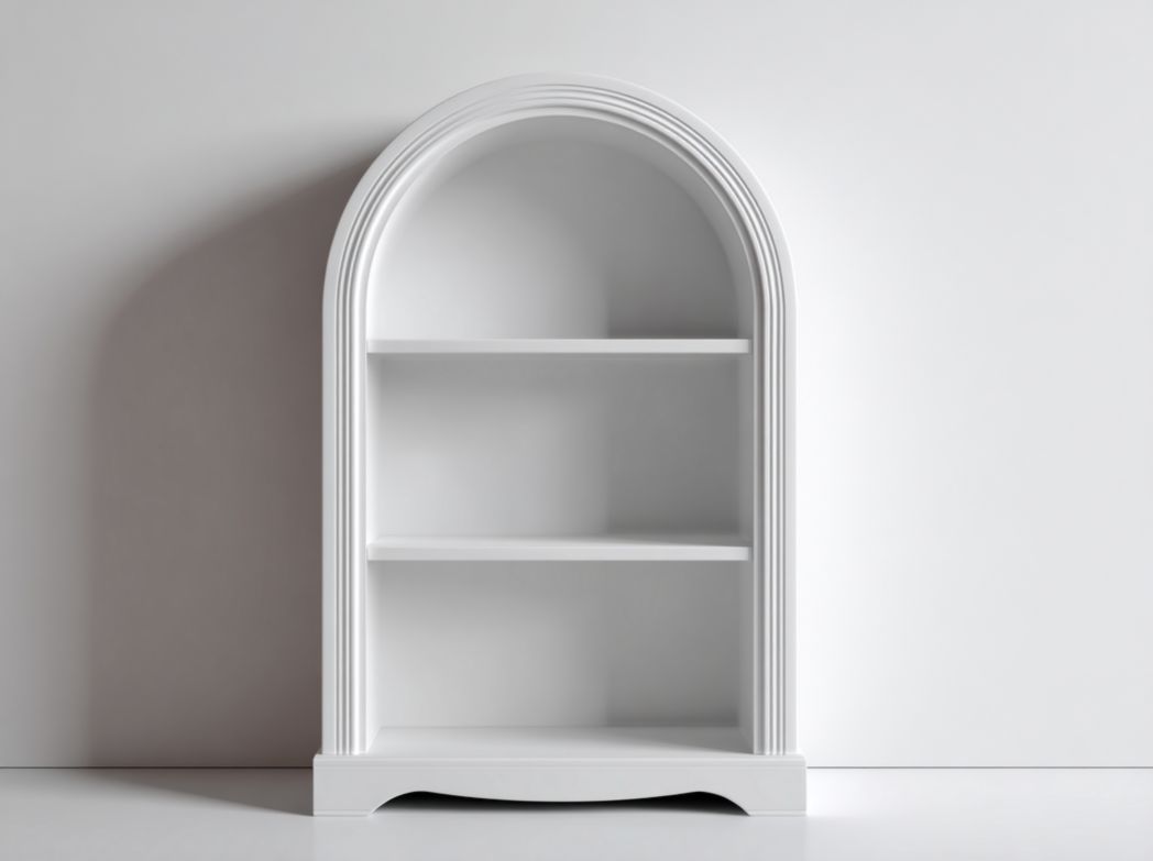 Bibliothèque blanche à sommet arqué trois étagères ouvertes