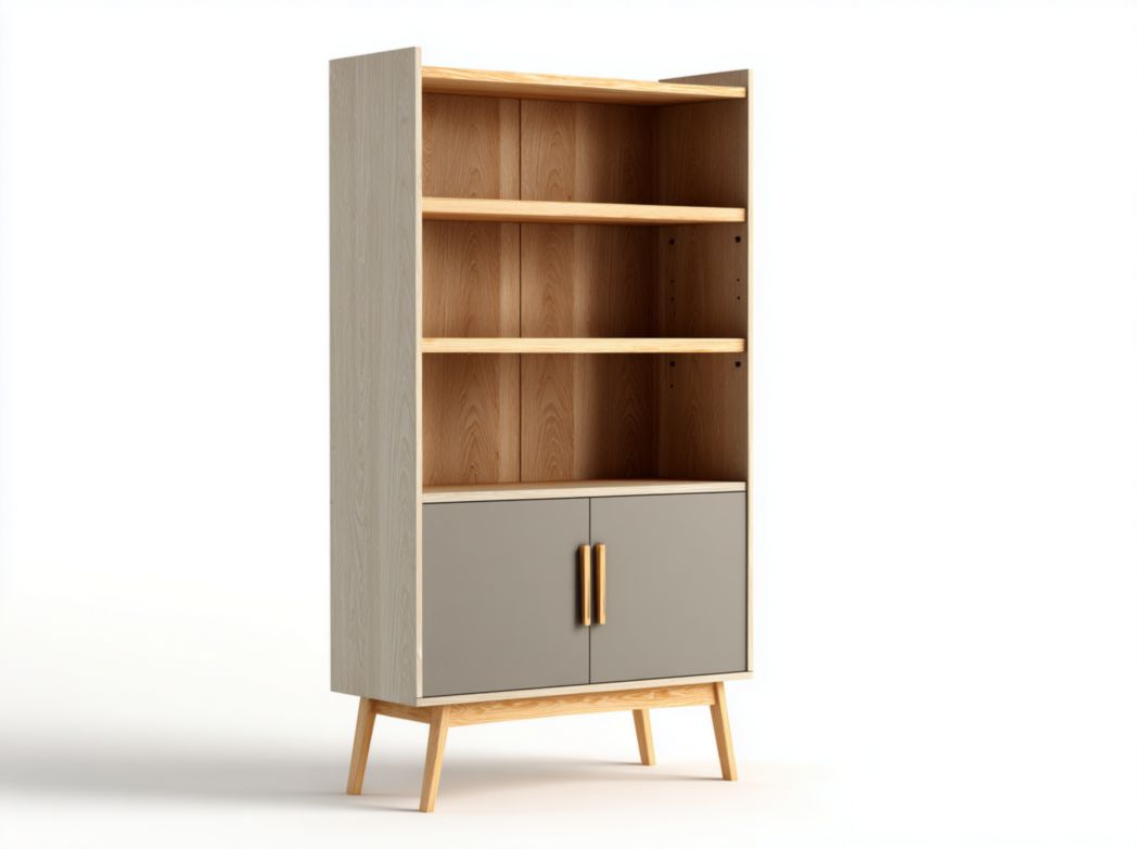 Bibliothèque verticale en bois à deux portes et deux cloisons