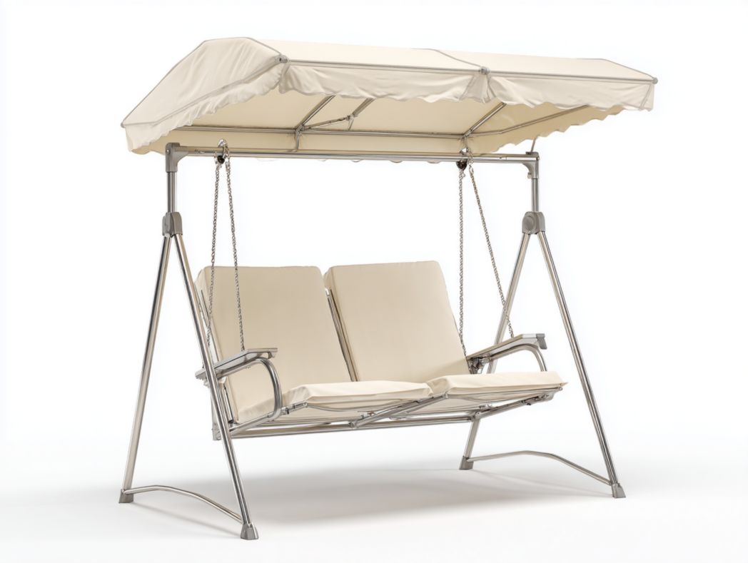 Balancelle 2 places en métal avec coussins beige et toit assorti