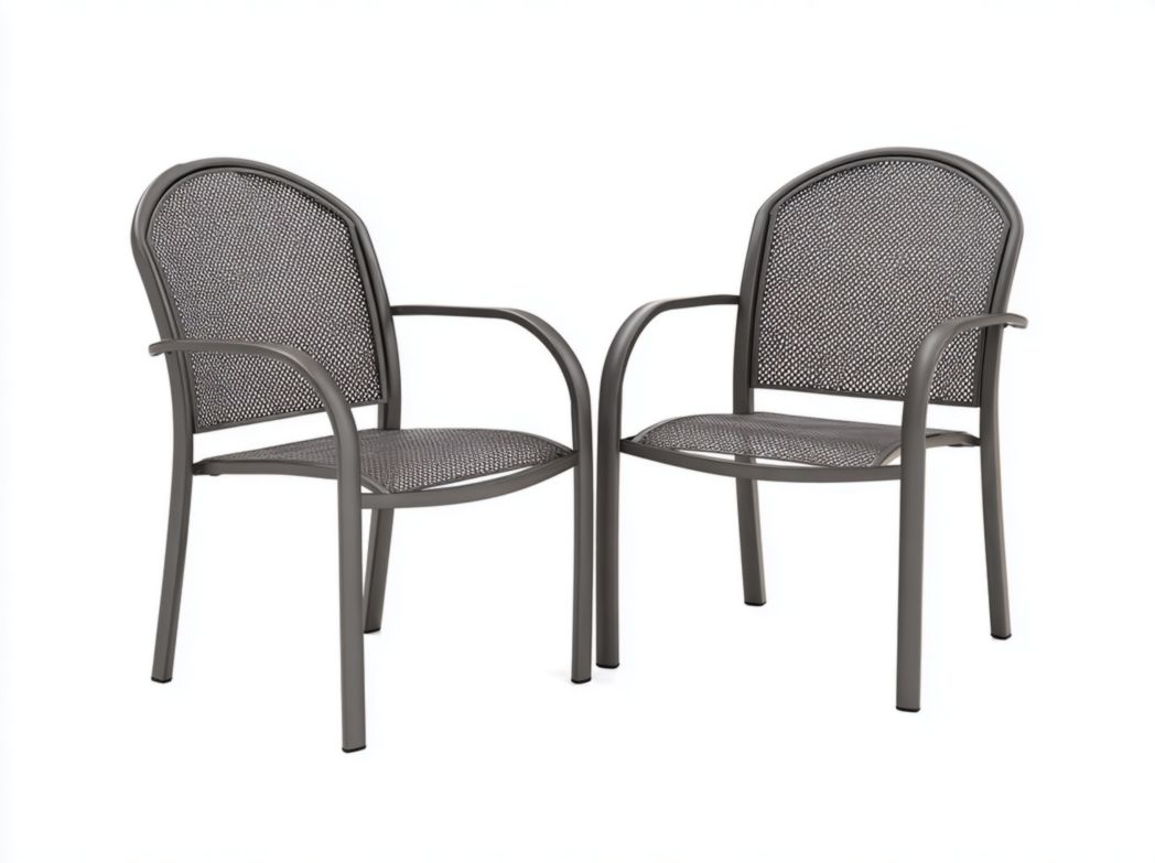 Lot de 2 chaises de jardin en métal à maille, gris anthracite, dossier arqué avec accoudoirs