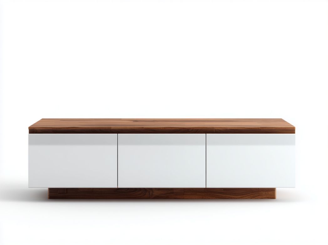 Meuble TV blanc et bois avec trois portes