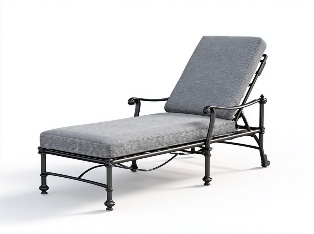 Chaise longue en métal noir avec coussin gris