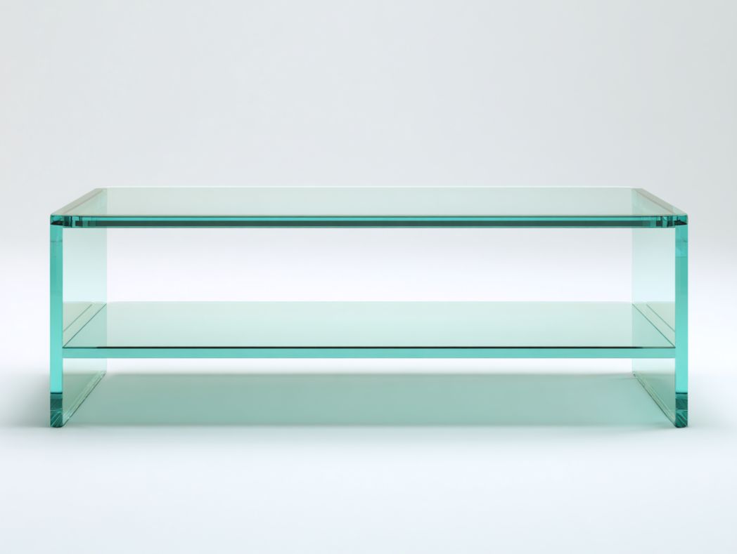 Meuble TV en verre transparent rectangulaire à deux niveaux