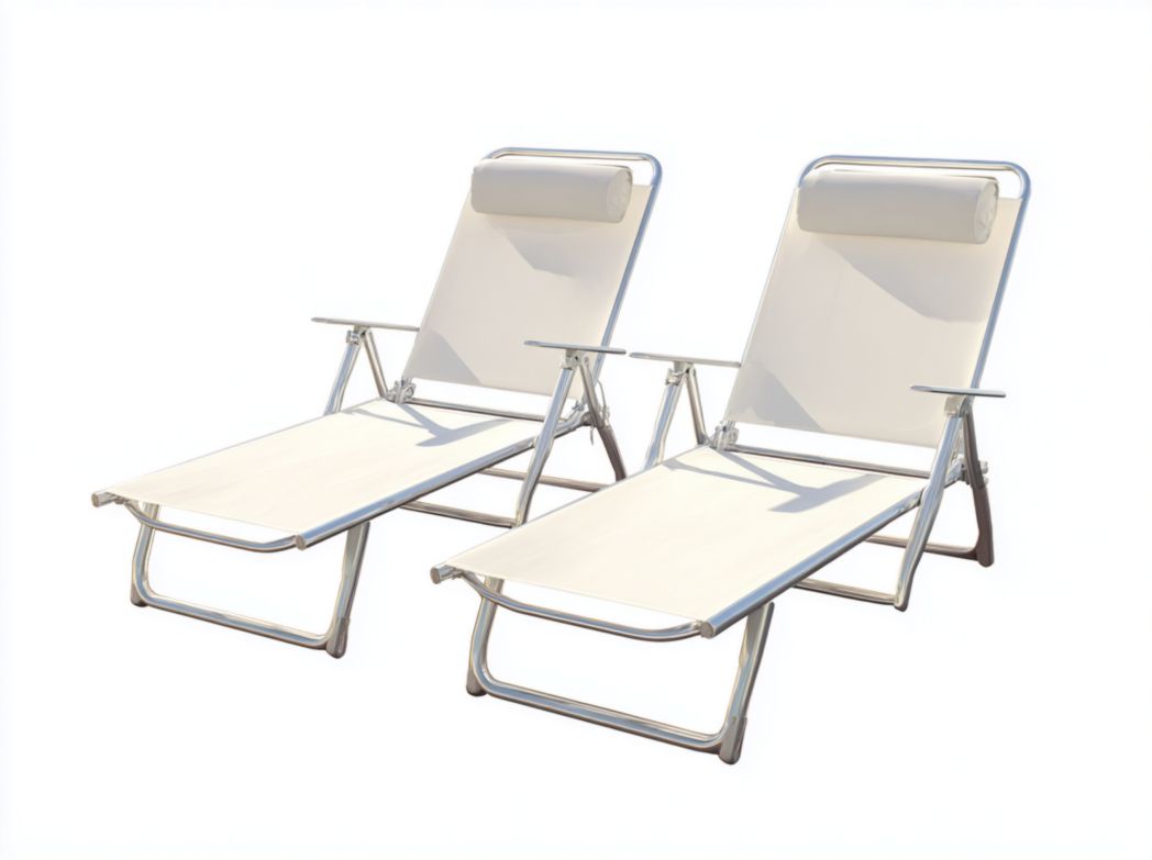 Chaise longue en tissu blanc à structure métallique en deux parties avec appui-tête