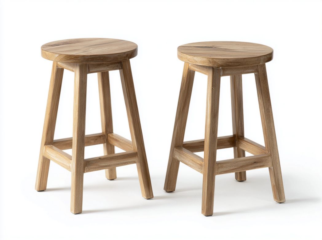 Lot de 2 tabourets de bar de jardin en bois naturel, assise ronde