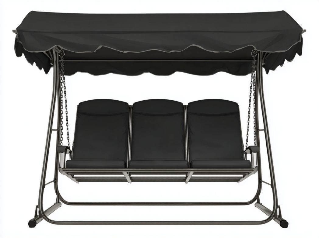 Balancelle noire 3 places avec coussins et toit en métal