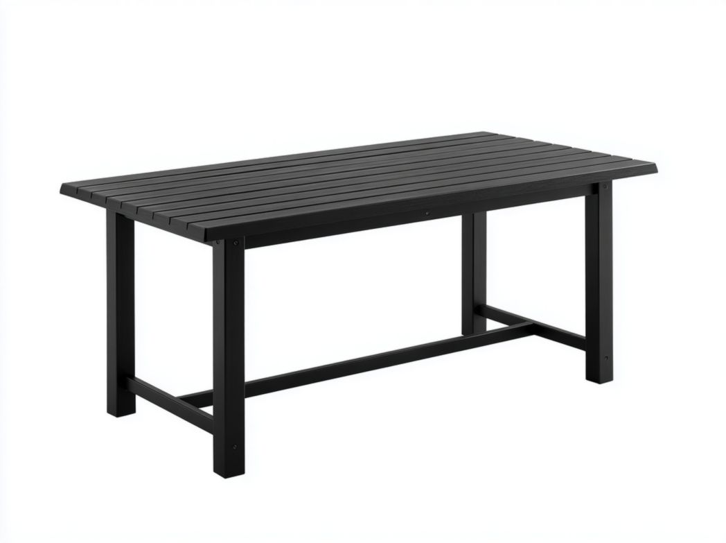 Table basse de jardin rectangulaire en métal noir avec plateau à lattes