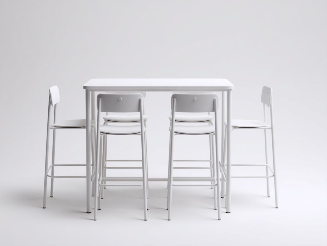 Ensemble de bar de jardin avec structure en métal blanc, 1 table rectangulaire et 6 chaises hautes