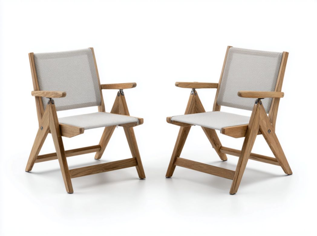 Lot de 2 chaises de jardin en bois avec assise et dossier en tissu gris, accoudoirs inclus