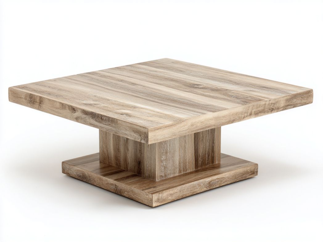 Table basse de jardin carrée finition bois clair avec piètement central