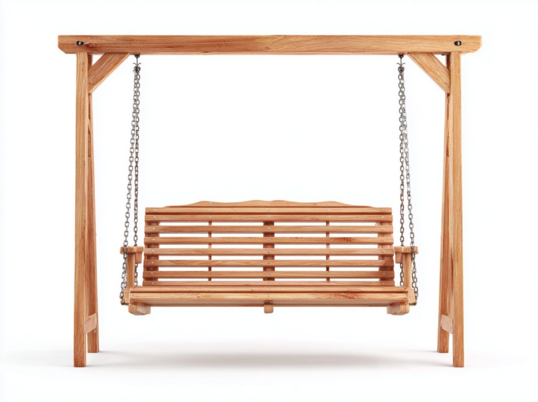 Balancelle en bois à structure rectangulaire avec siège à lattes suspendu