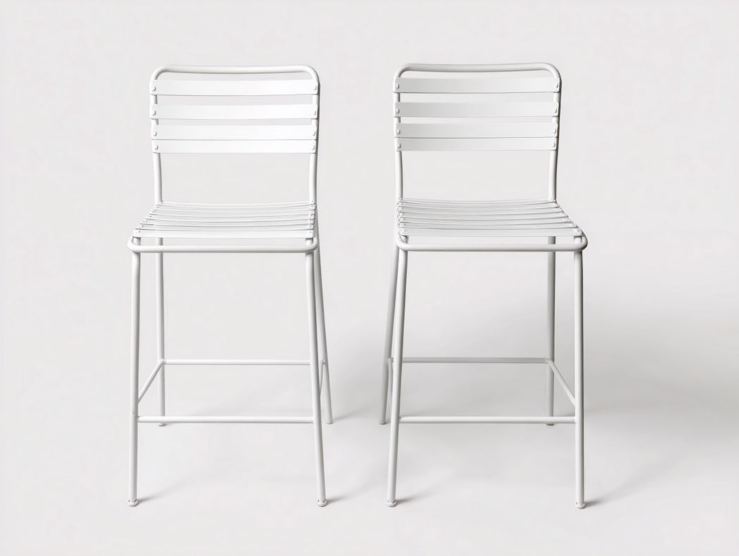 Ensemble de 2 chaises de bar de jardin en métal blanc, structure à lattes