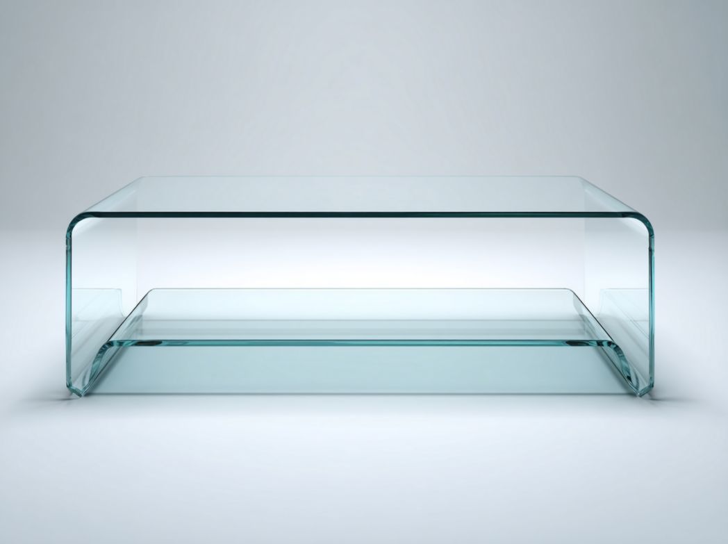 Table basse rectangulaire à deux niveaux en verre transparent structure cintrée