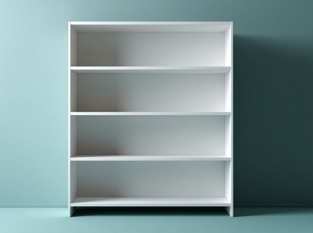 Bibliothèque ouverte en bois blanc à quatre niveaux