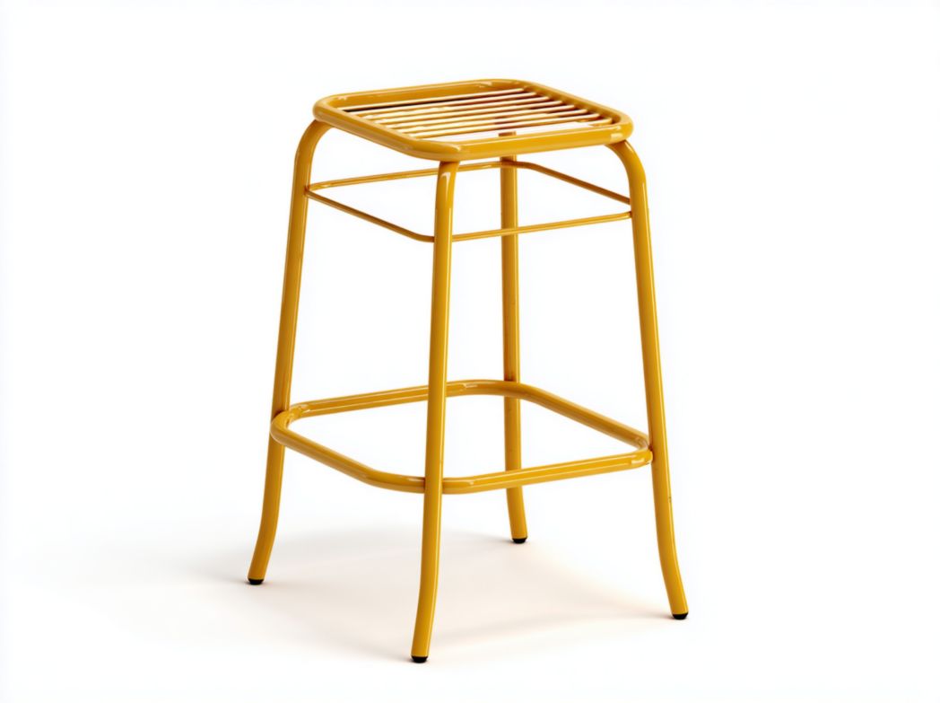 Tabouret de jardin haut en métal jaune, assise carrée à lattes